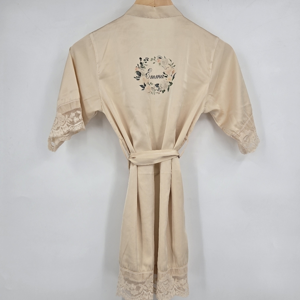 Elegant Cream Lace Trim Robe Monogram With EMMA SIZE:8